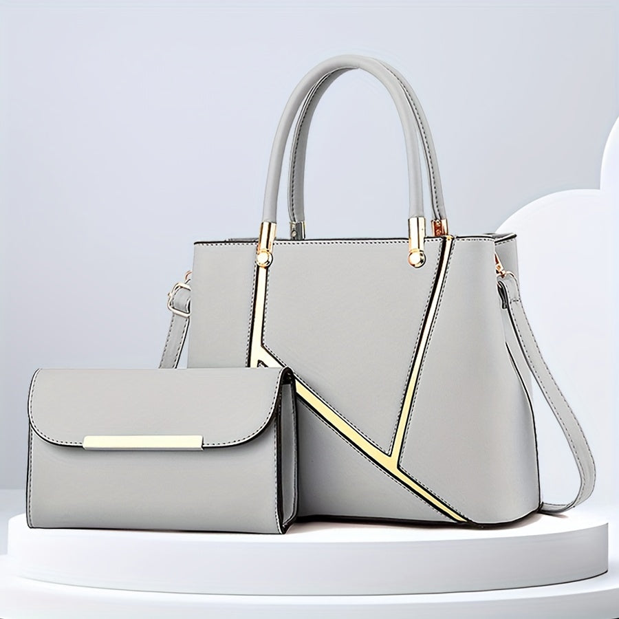 Women's 2-Piece Handbag Set - Stylish Top-Handle & Clutch