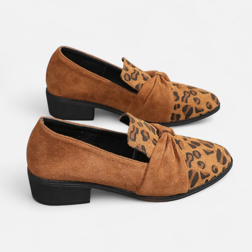 Sofia Maris Women’s Suede Loafers – Leopard Print Mid-Heel - Sofia Maris