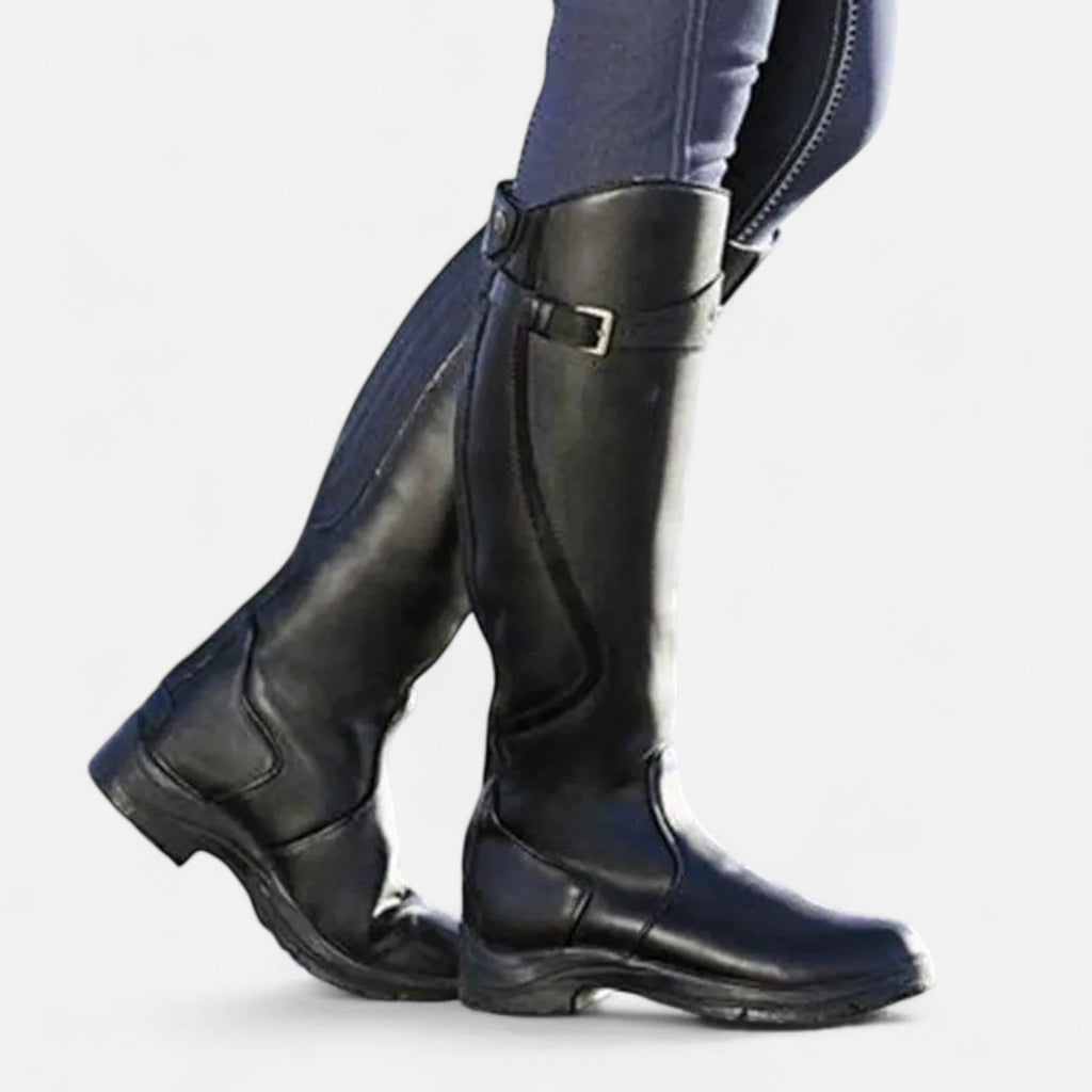 Women’s Knee-High PU Leather Heel Boots – “Angel Baby” Motif - Sofia Maris