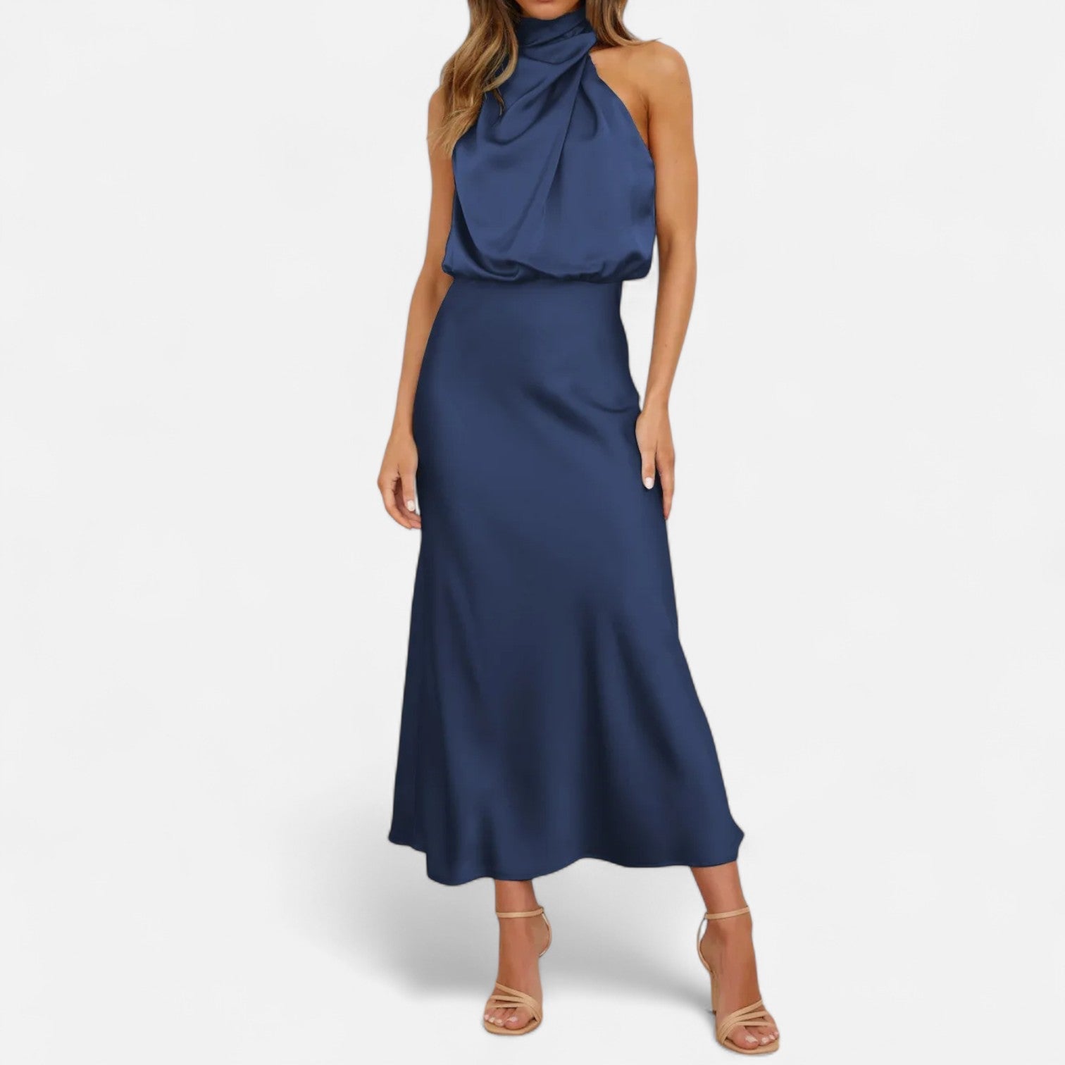 Sofia Maris Women’s Satin Sleeveless Long Dress – Fluid Drape, Timeless Elegance - Sofia Maris