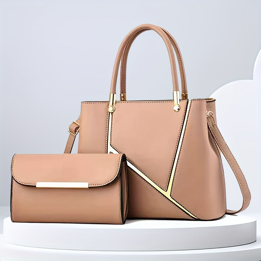 Women's 2-Piece Handbag Set - Stylish Top-Handle & Clutch