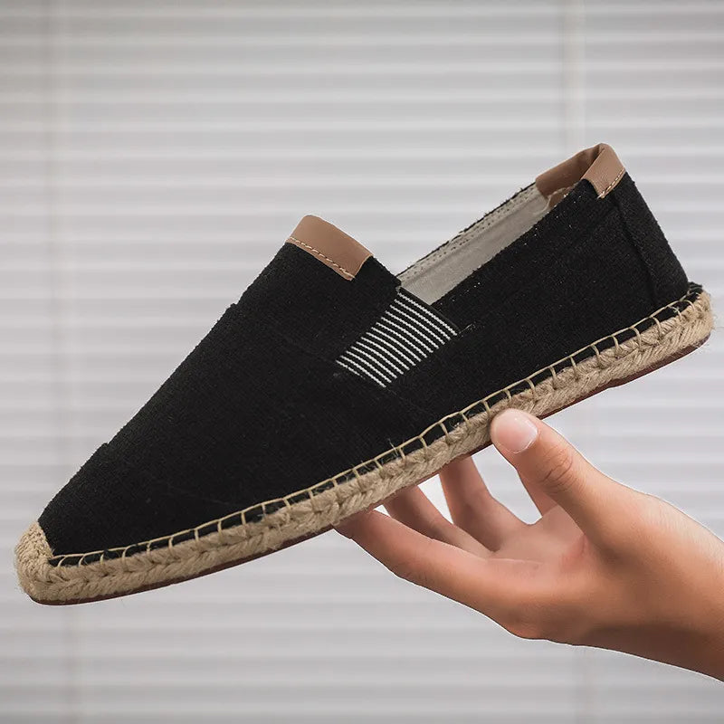 Men’s Lightweight Canvas Slip On Espadrilles with Woven Jute Sole and Elastic Side Panels