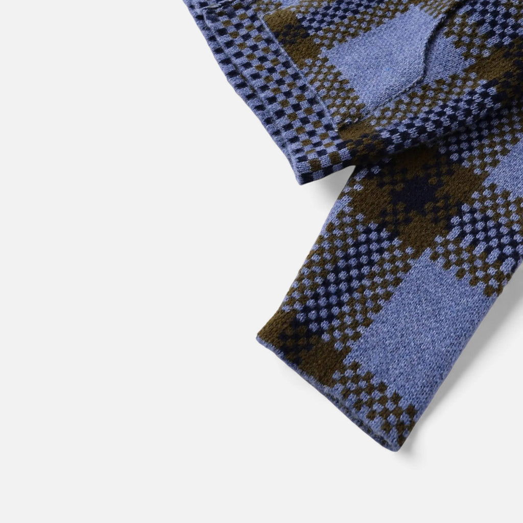 Women’s Plaid Knitted Zipper Jacket with Turn-Down Collar