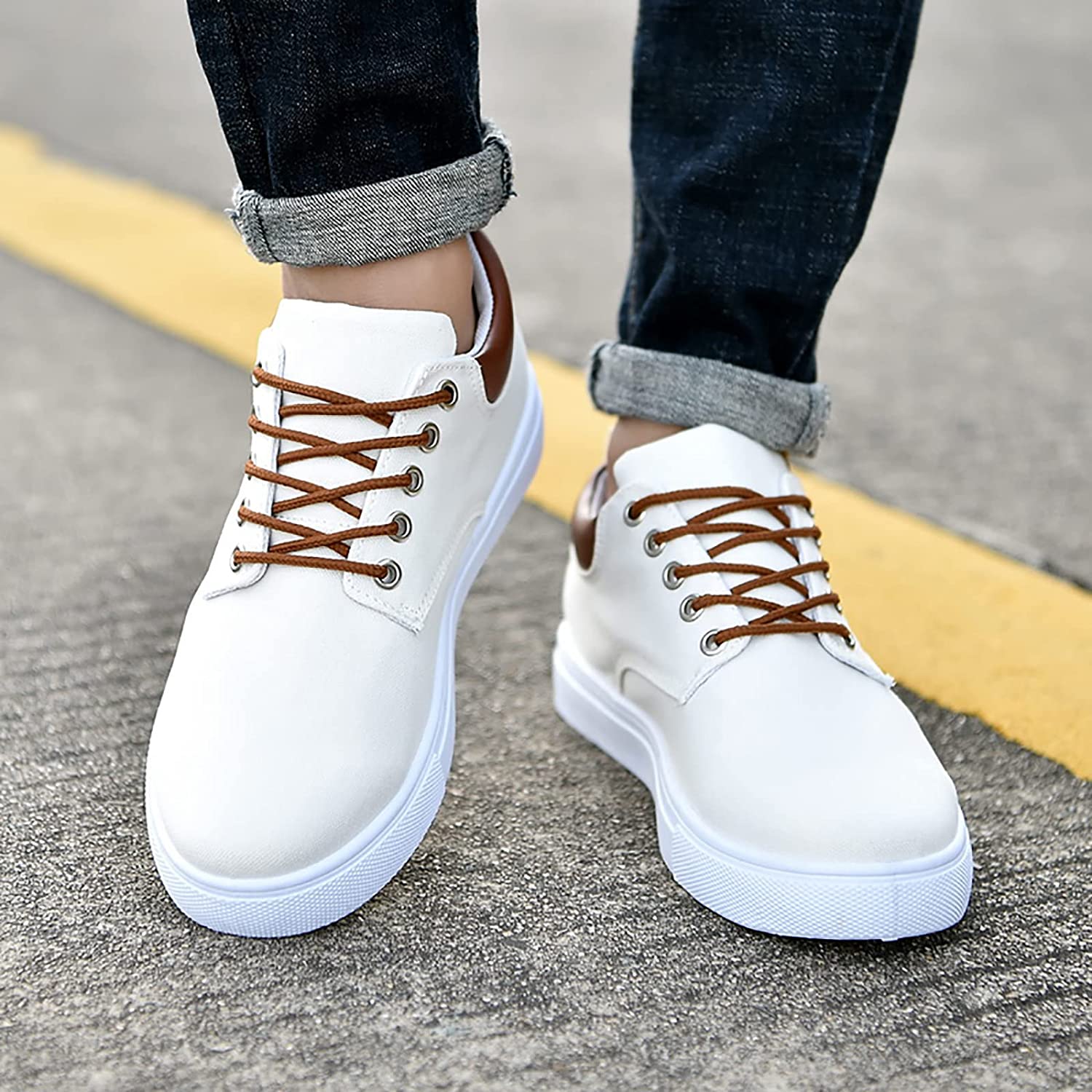 Men's Lace-Up Canvas Trainers - Low-Top Flat Sole with Contrast Heel Tab