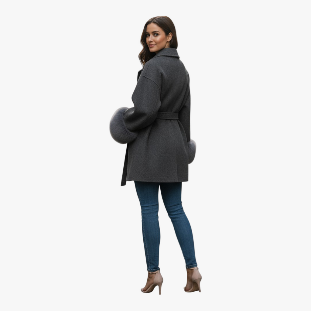 Sofia Maris Belted Faux Fur Cuff Coat for Women