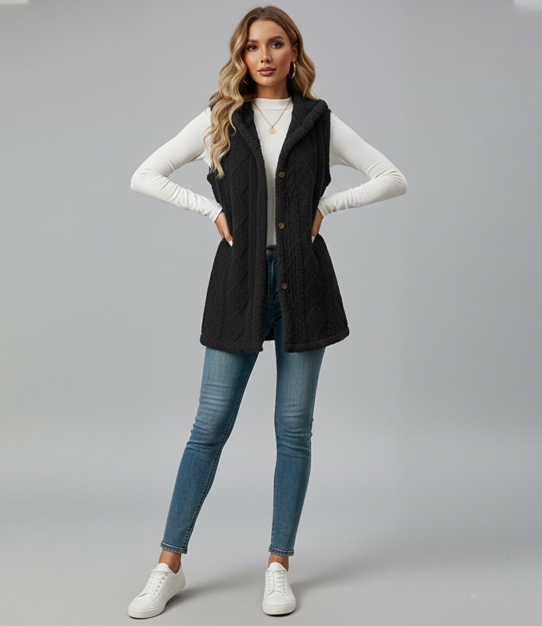 Sofia Maris Women’s Hooded Vest Coat – Elegant All-Season Layering - Sofia Maris