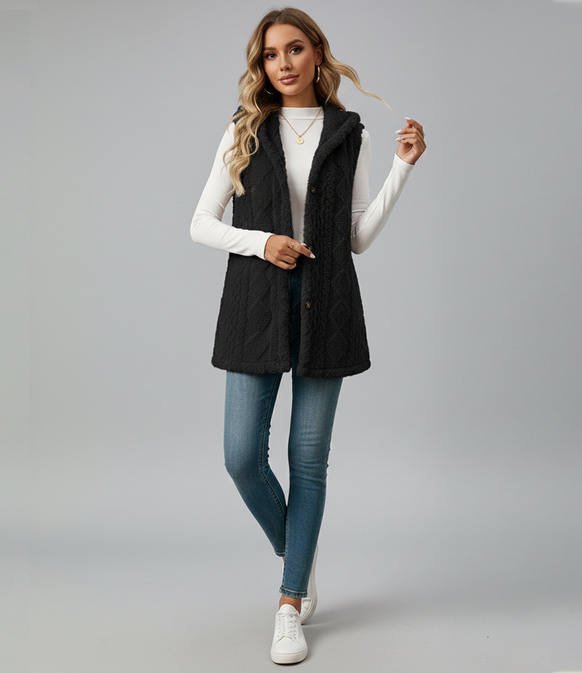 Sofia Maris Women’s Hooded Vest Coat – Elegant All-Season Layering - Sofia Maris