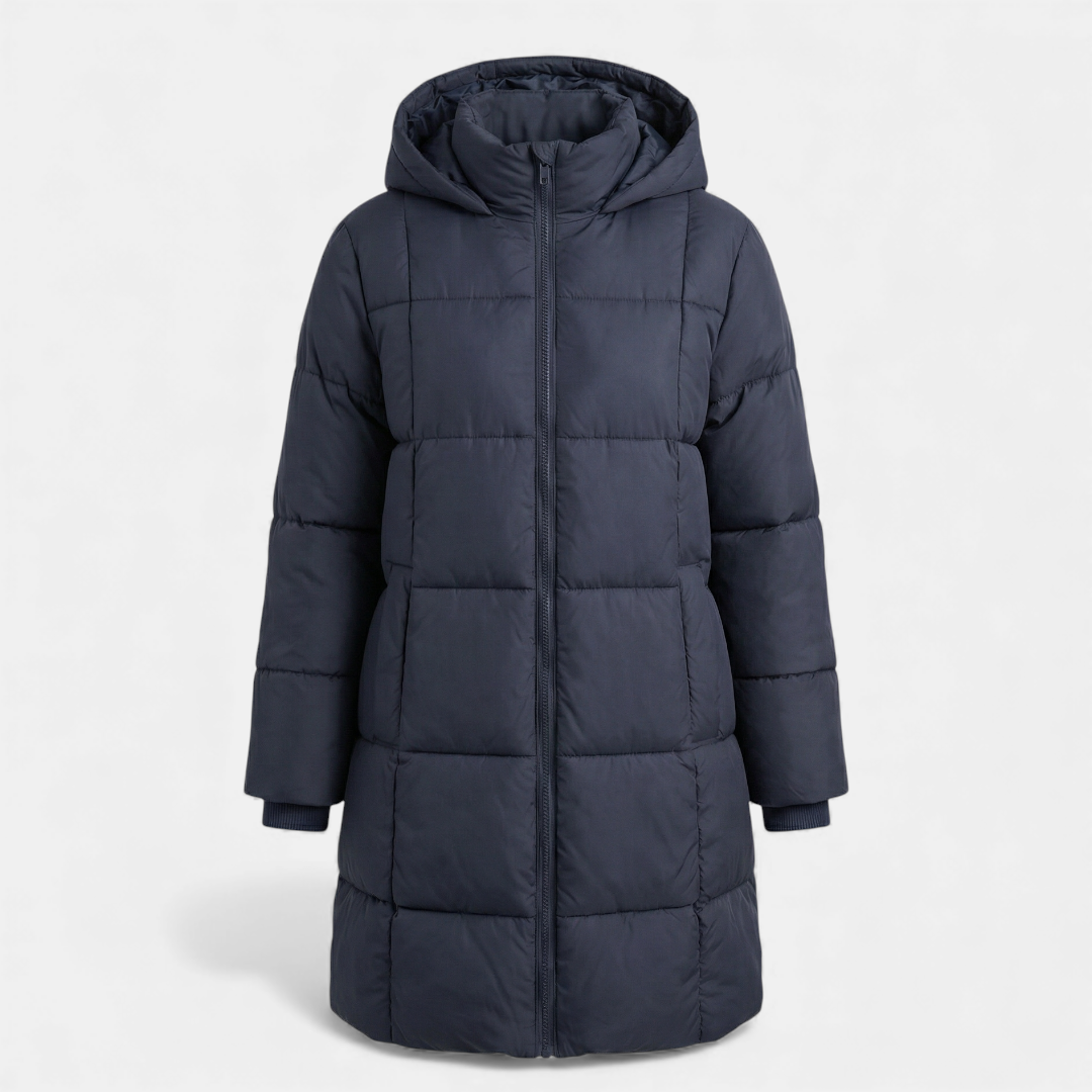 Sofia Maris Black Puffer Coat - Long Hooded Design - Women's Winter Jacket