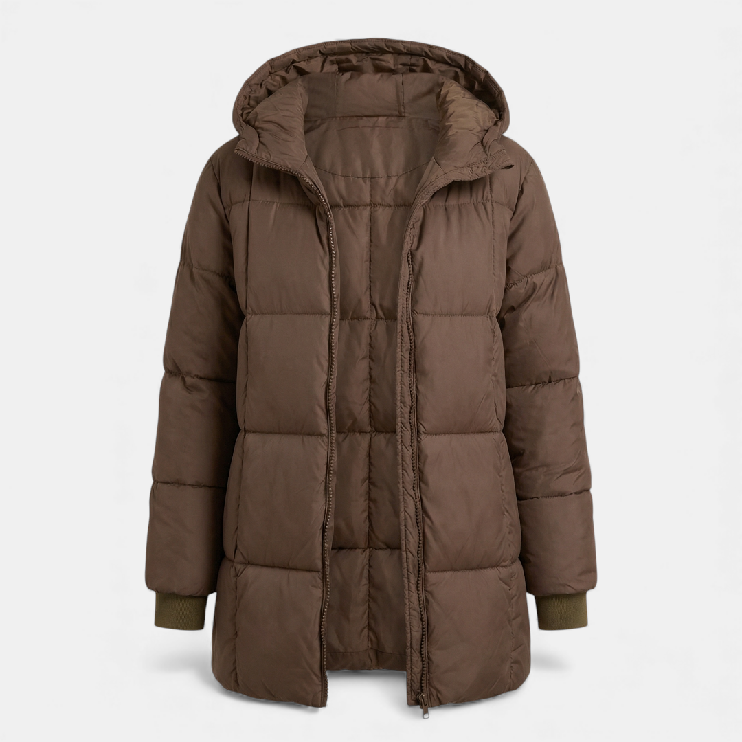 Sofia Maris Black Puffer Coat - Long Hooded Design - Women's Winter Jacket