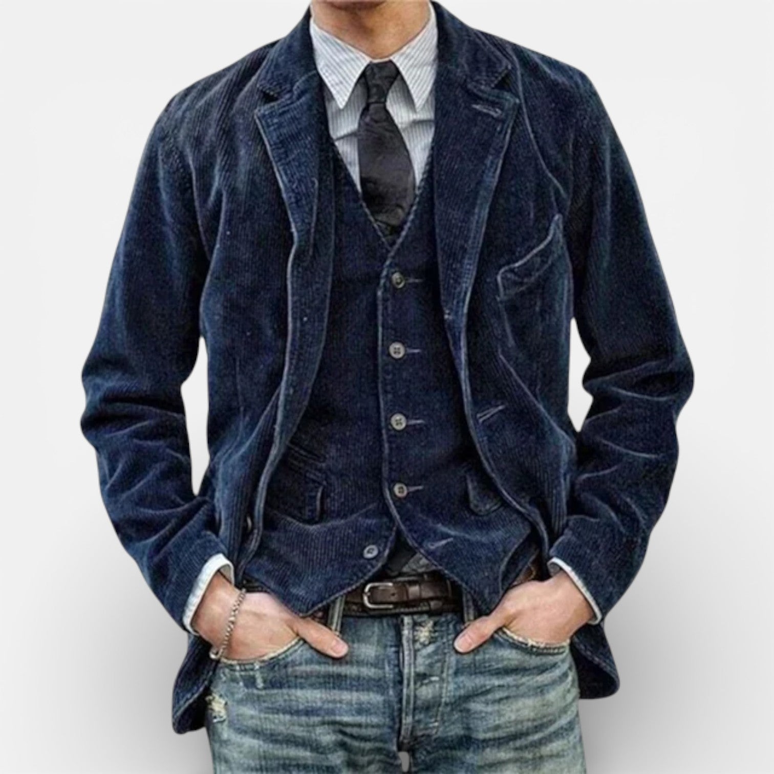 Men’s Corduroy Blazer and Vest Set Slim Fit Formal Casual