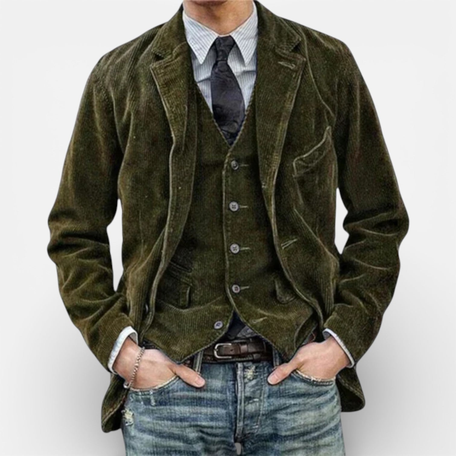 Men’s Corduroy Blazer and Vest Set Slim Fit Formal Casual