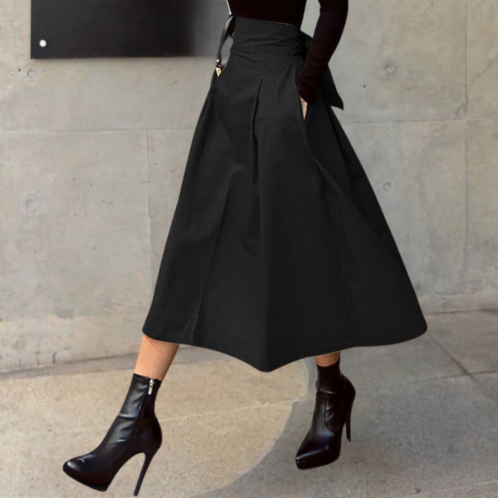 Women's Pleated Midi Skirt - Back Tie Detail - Sofia Maris