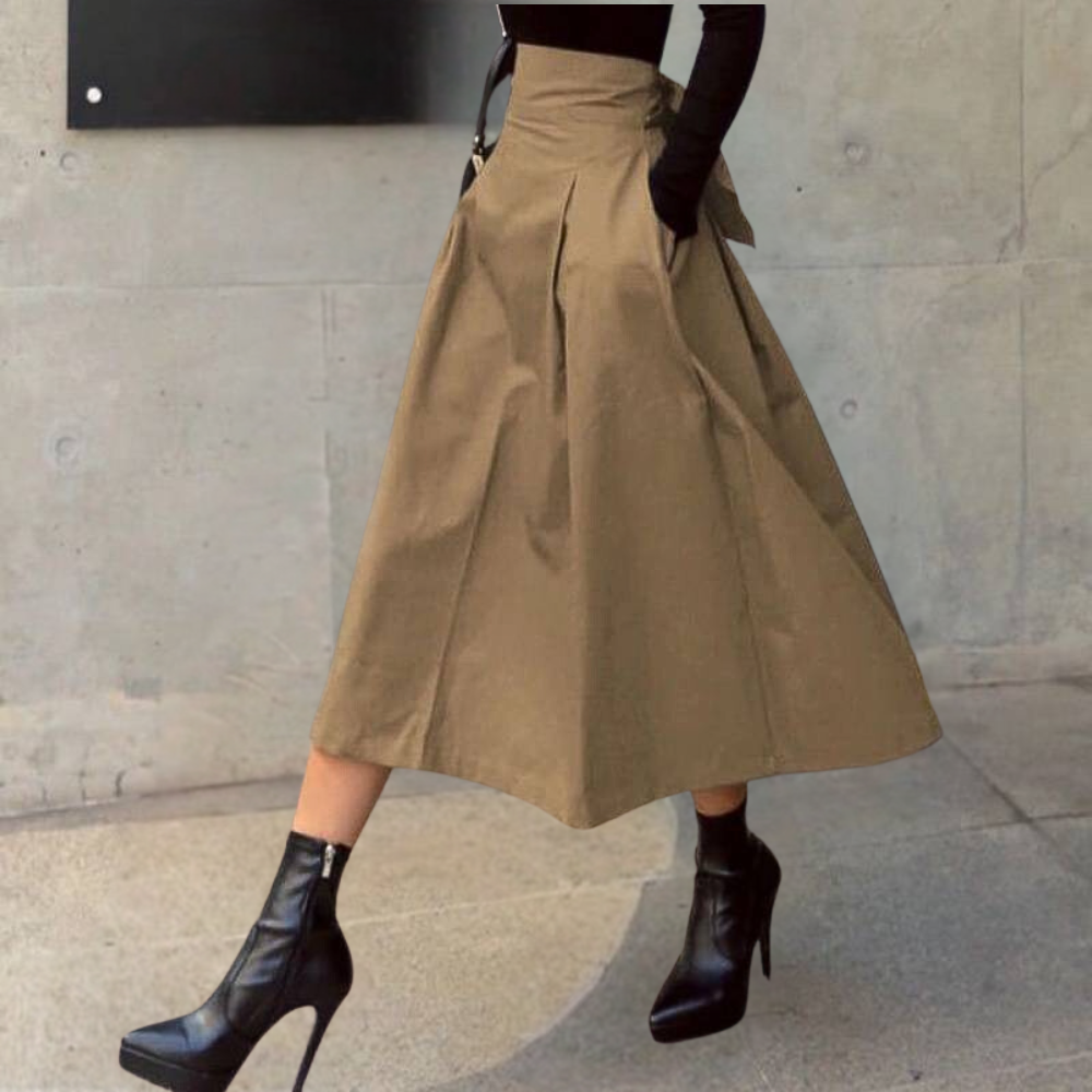 Women's Pleated Midi Skirt - Back Tie Detail - Sofia Maris