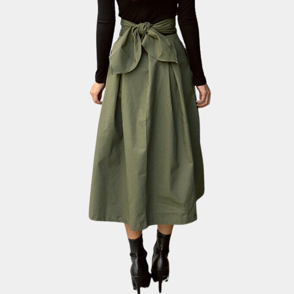 Women's Pleated Midi Skirt - Back Tie Detail - Sofia Maris