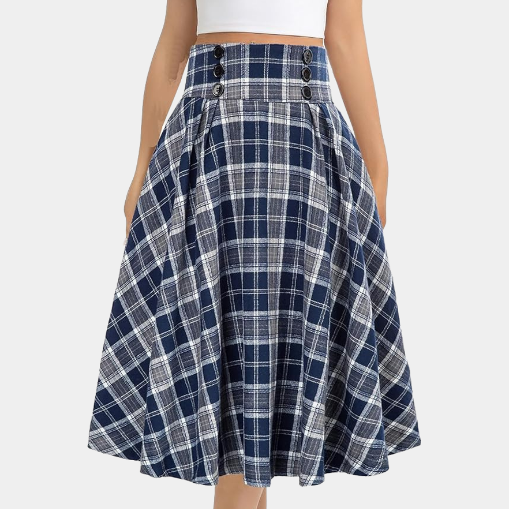 Women's Plaid Midi Skirt - A-Line Style - Sofia Maris