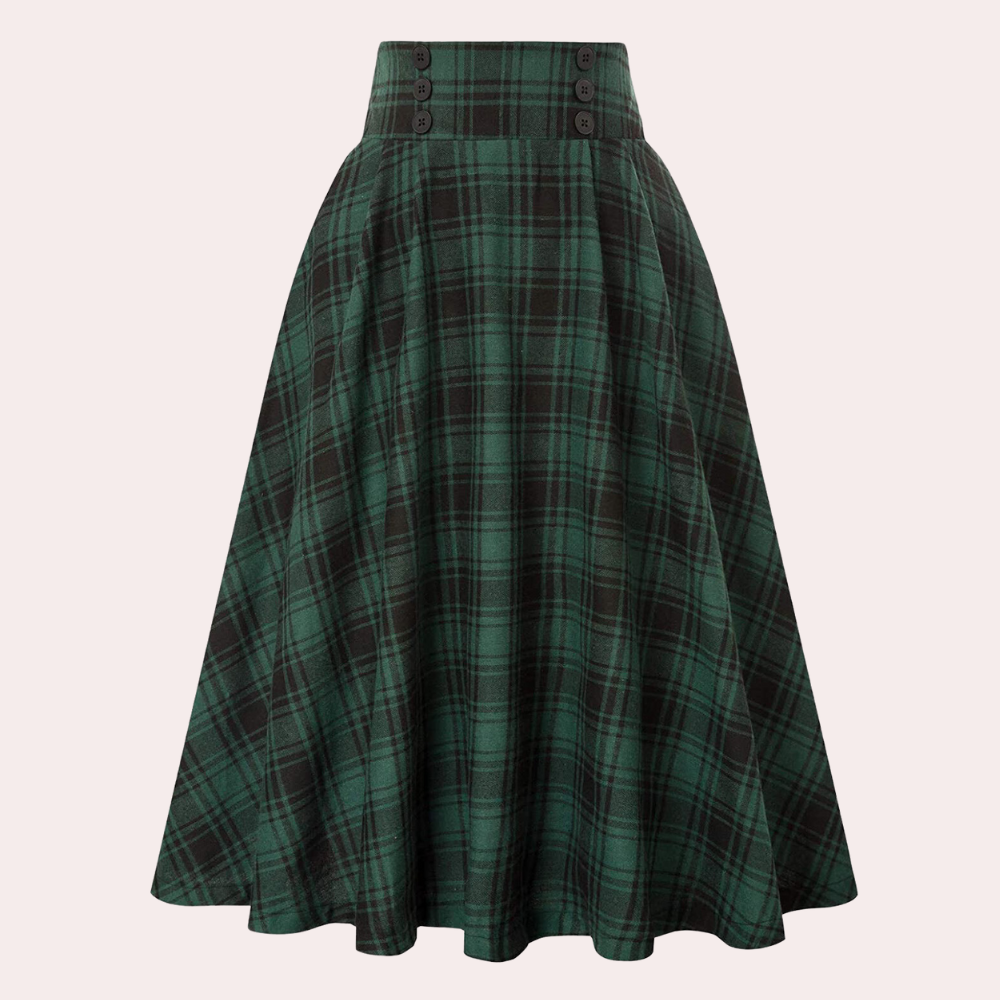 Women's Plaid Midi Skirt - A-Line Style - Sofia Maris