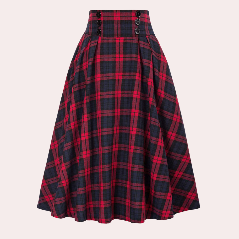 Women's Plaid Midi Skirt - A-Line Style - Sofia Maris