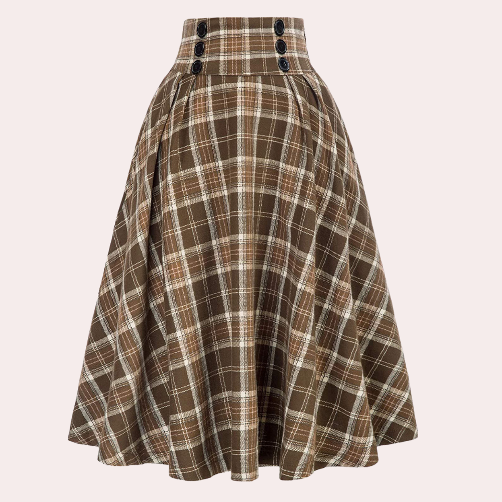 Women's Plaid Midi Skirt - A-Line Style - Sofia Maris