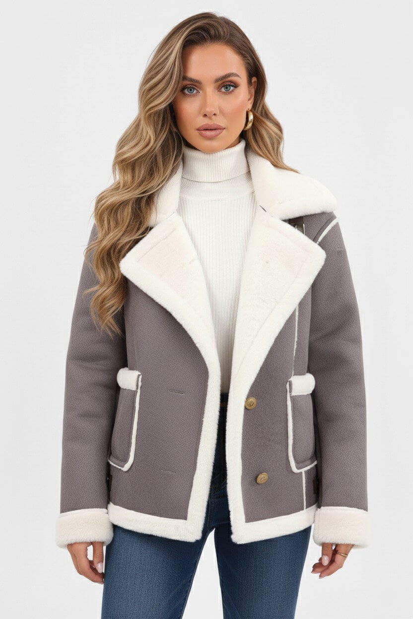 Women’s Ultra-Soft Plush Lapel Jacket – Winter Warmth with Faux Fur Detail - Sofia Maris