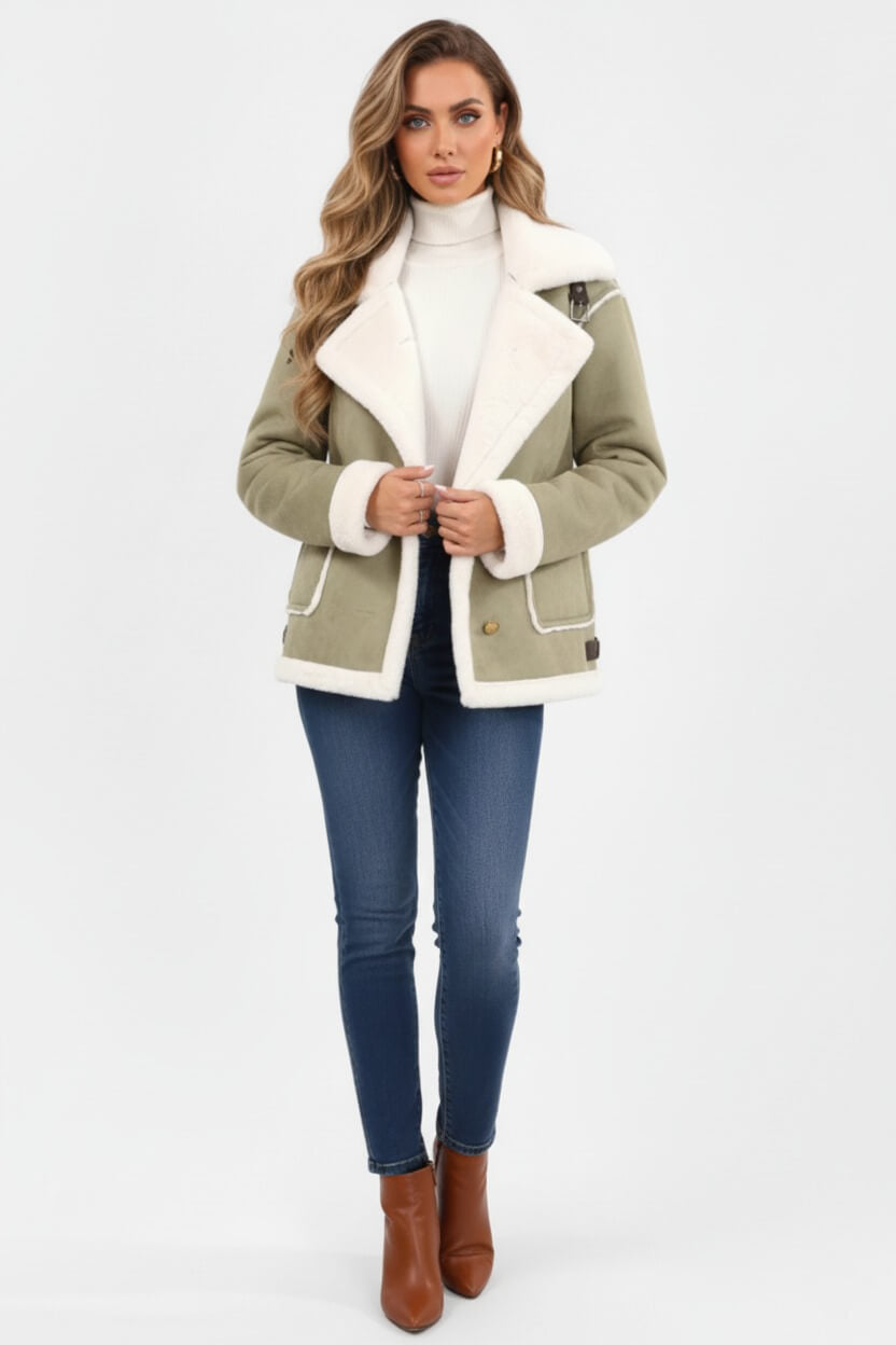 Women’s Ultra-Soft Plush Lapel Jacket – Winter Warmth with Faux Fur Detail - Sofia Maris