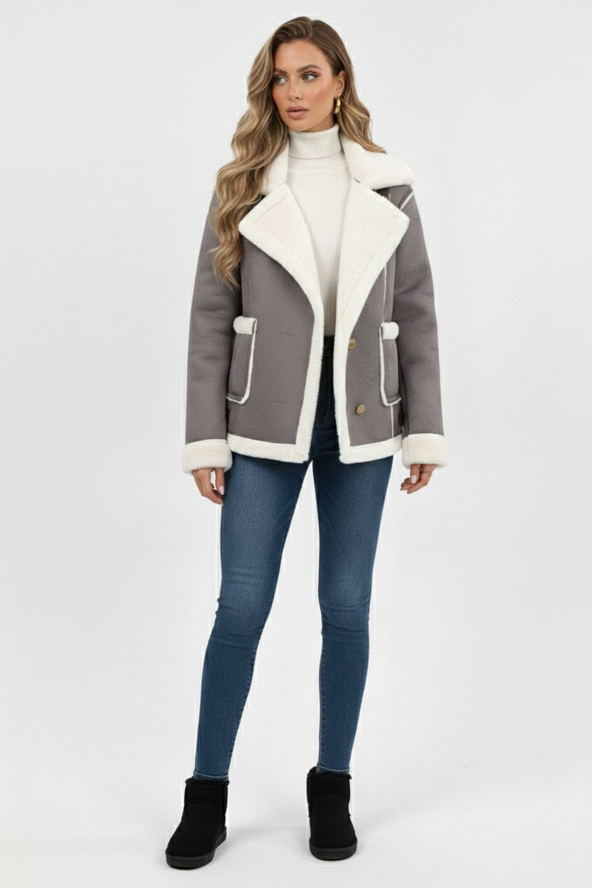 Women’s Ultra-Soft Plush Lapel Jacket – Winter Warmth with Faux Fur Detail - Sofia Maris