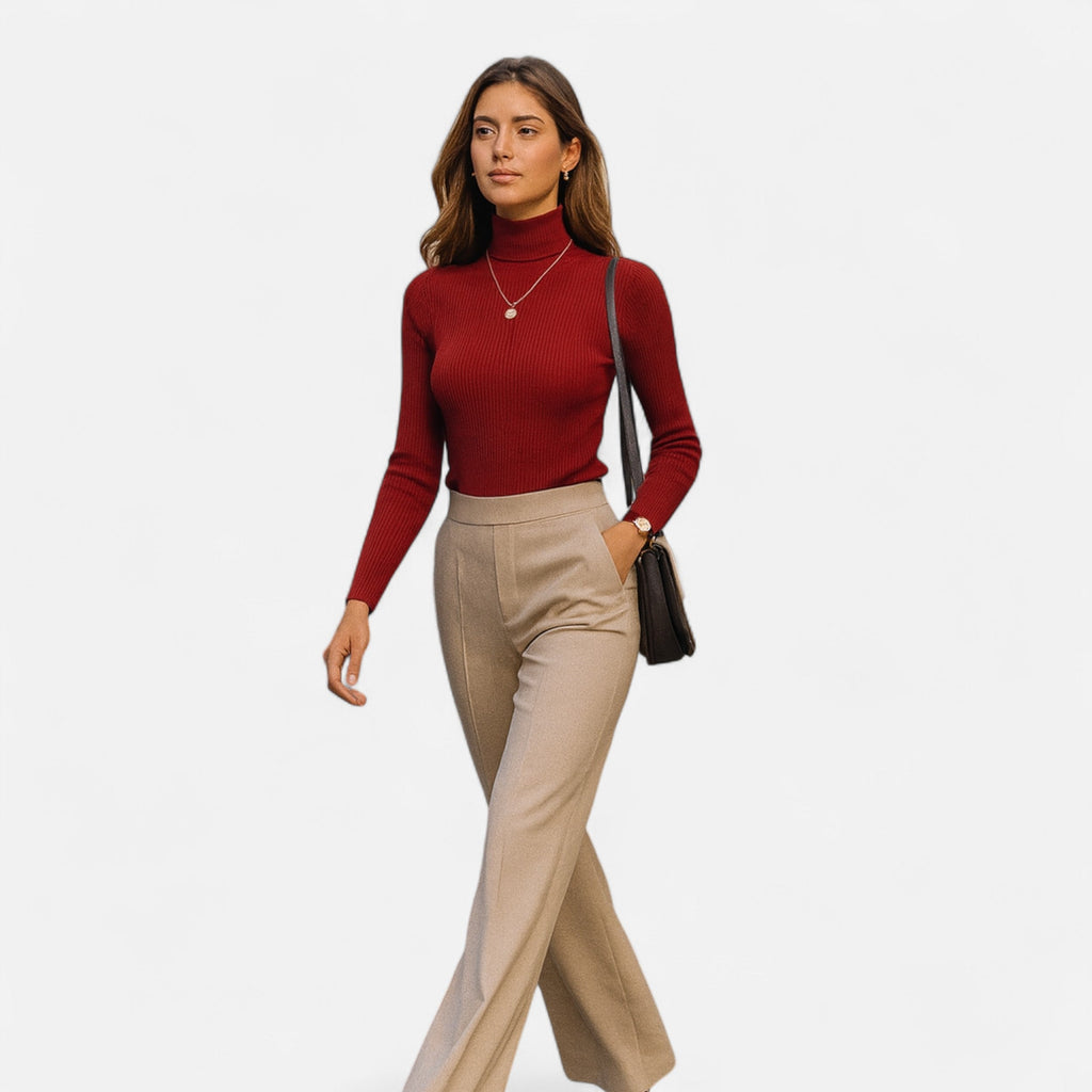 Sofia Maris | Women’s Ribbed Turtleneck – Long Sleeve Slim Fit Top