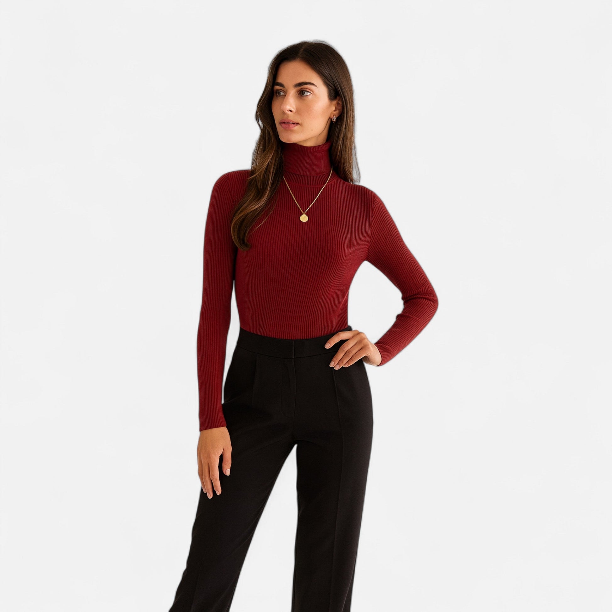 Sofia Maris | Women’s Ribbed Turtleneck – Long Sleeve Slim Fit Top