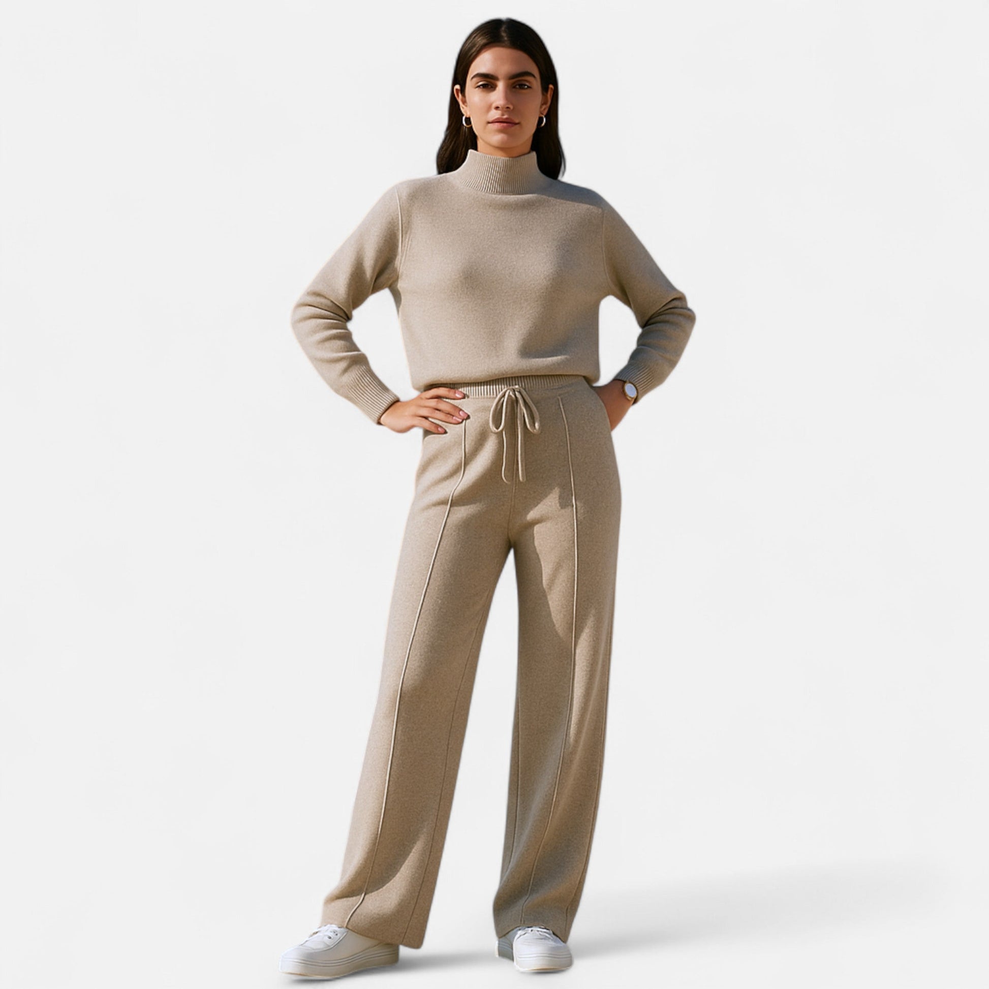 Women’s Pure Wool Wide-Leg Knit Trousers - Sofia Maris