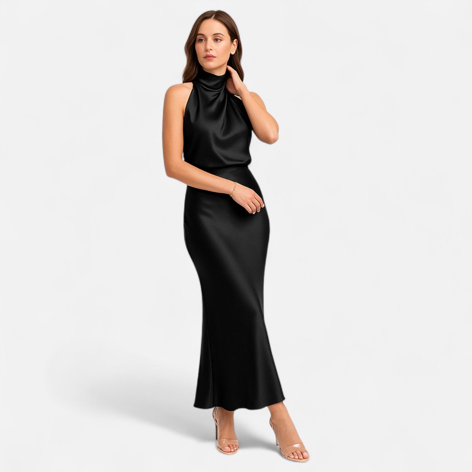 Sofia Maris Women’s Satin Sleeveless Long Dress – Fluid Drape, Timeless Elegance - Sofia Maris