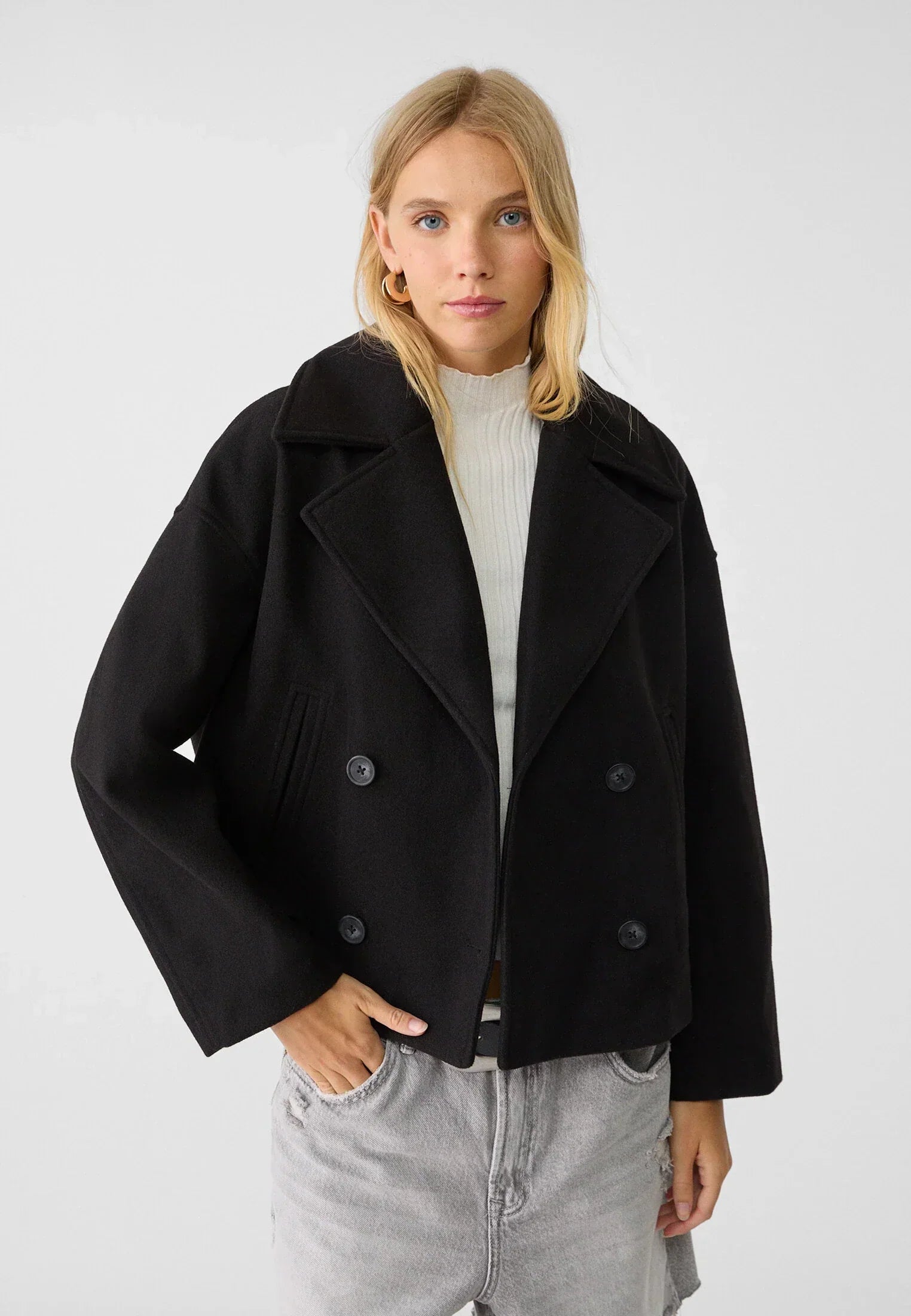 Women's Cropped Jacket - Double Breasted with Notch Lapel - Sofia Maris