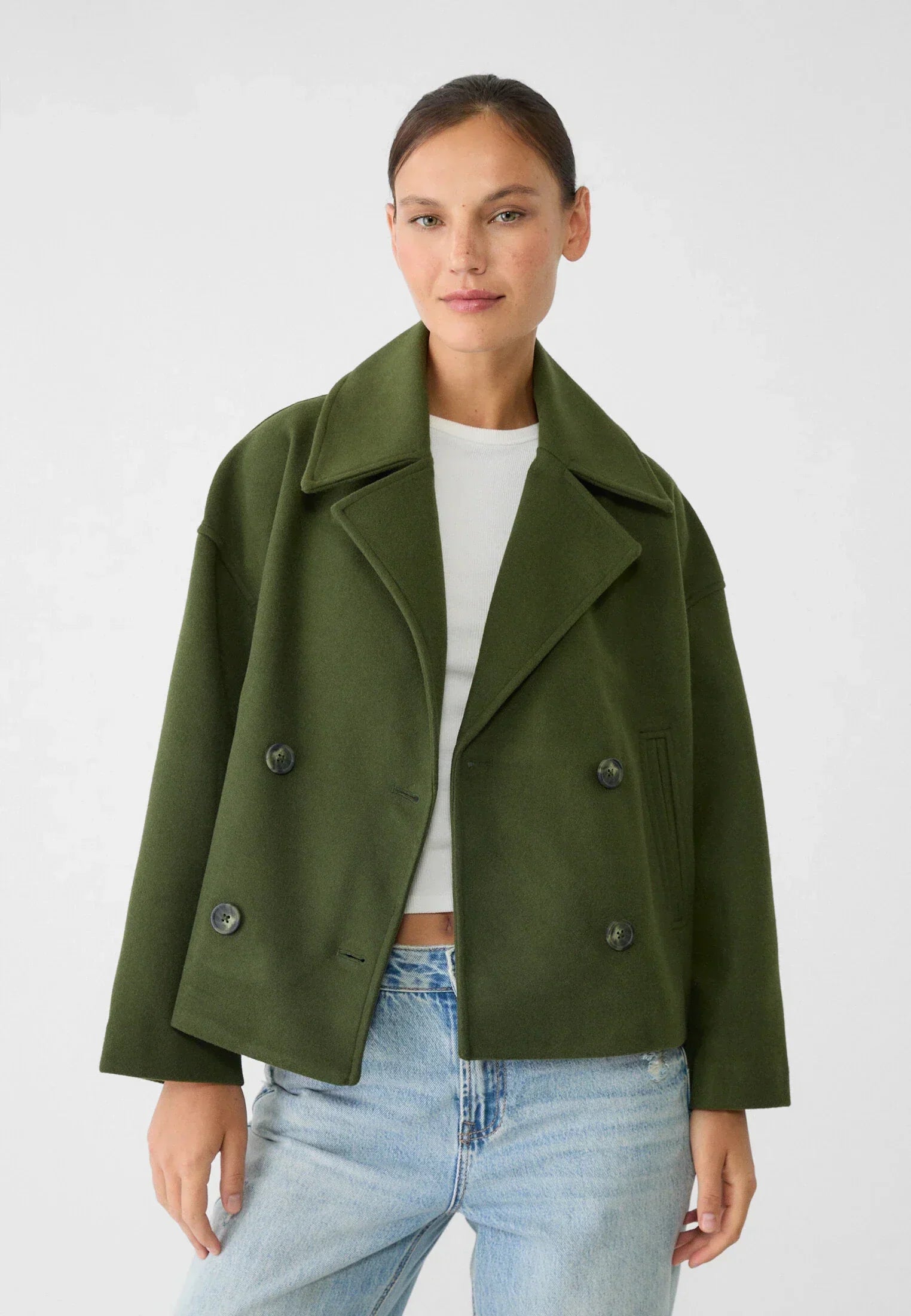 Women's Cropped Jacket - Double Breasted with Notch Lapel - Sofia Maris
