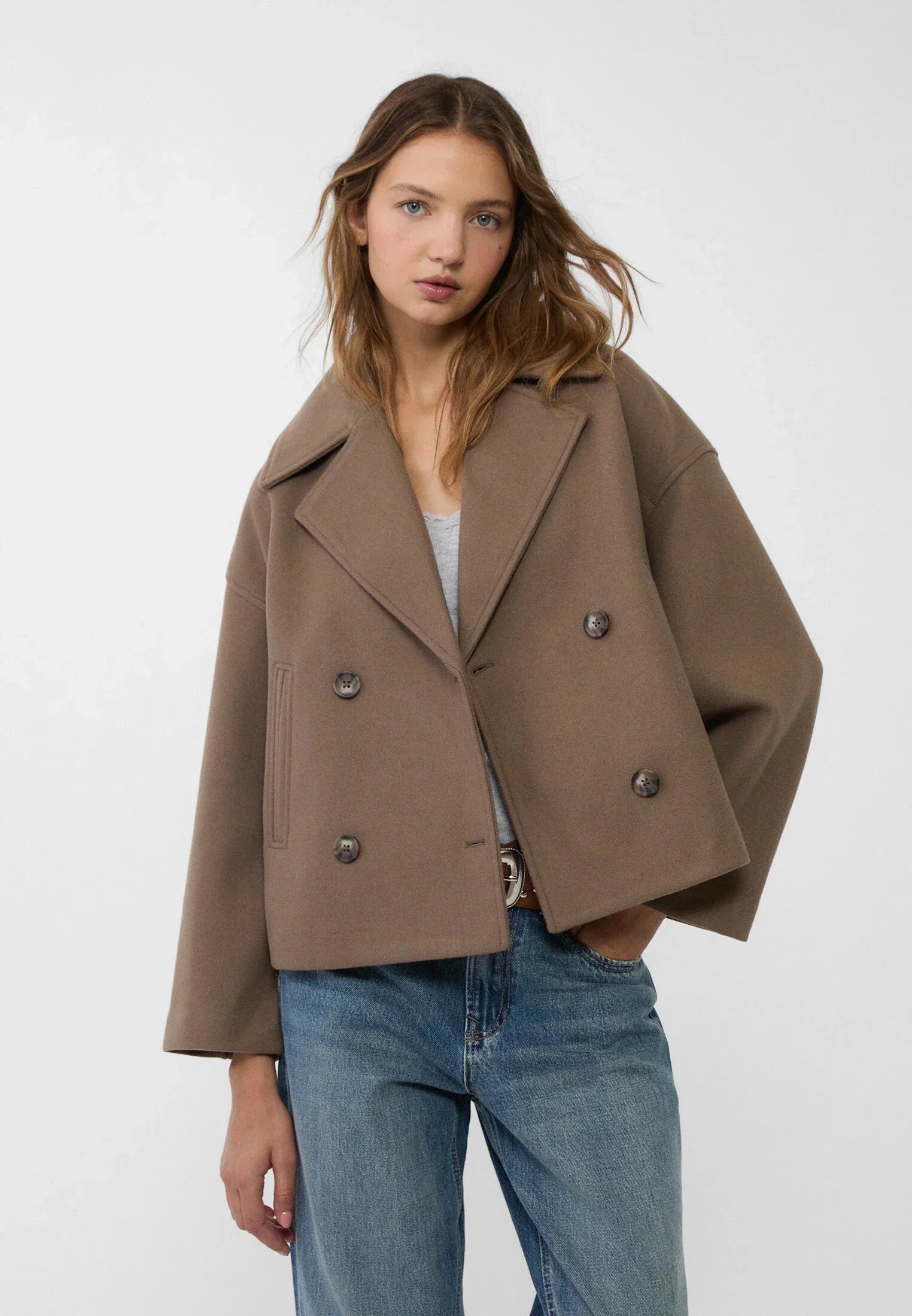 Women's Cropped Jacket - Double Breasted with Notch Lapel - Sofia Maris