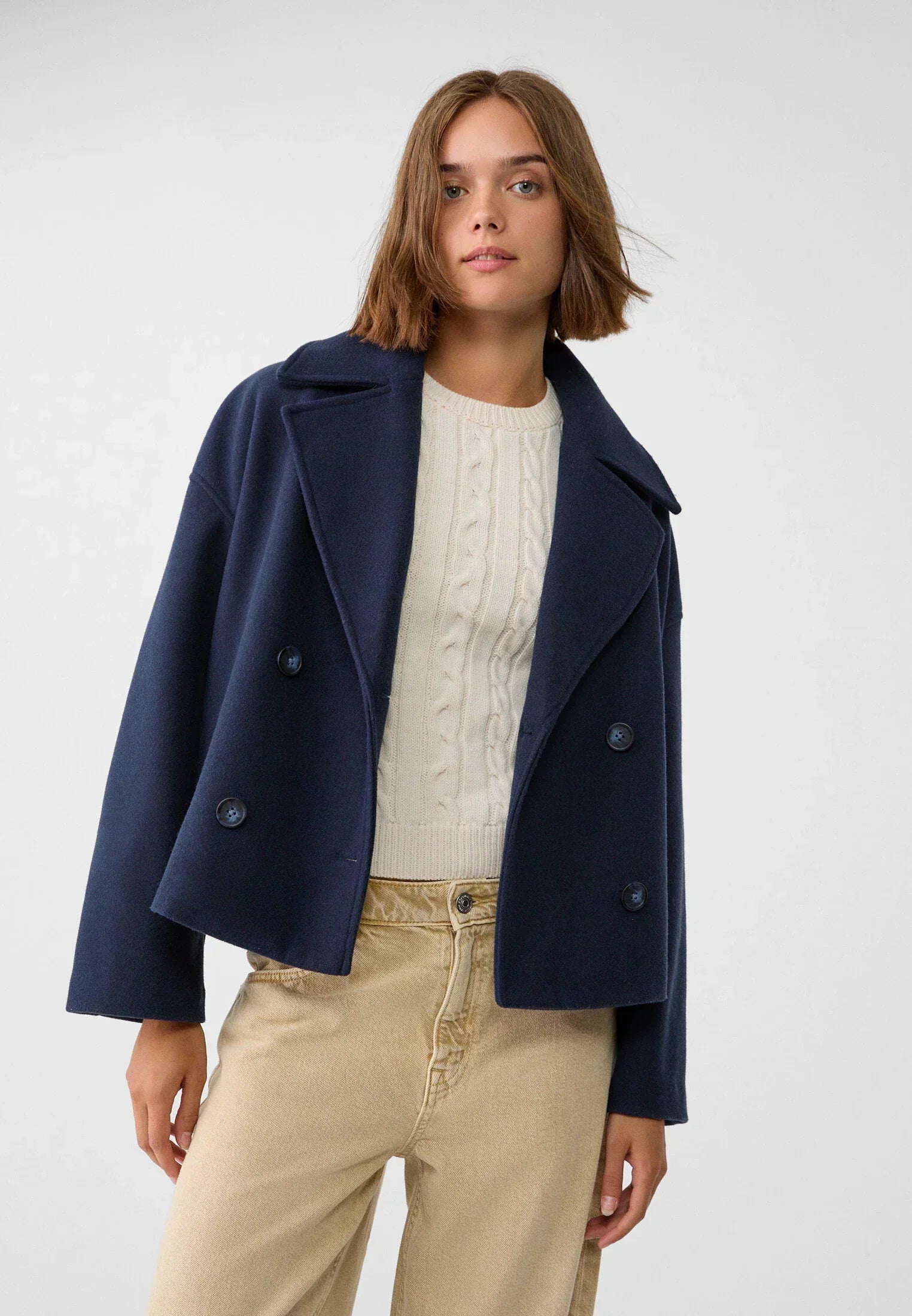 Women's Cropped Jacket - Double Breasted with Notch Lapel - Sofia Maris
