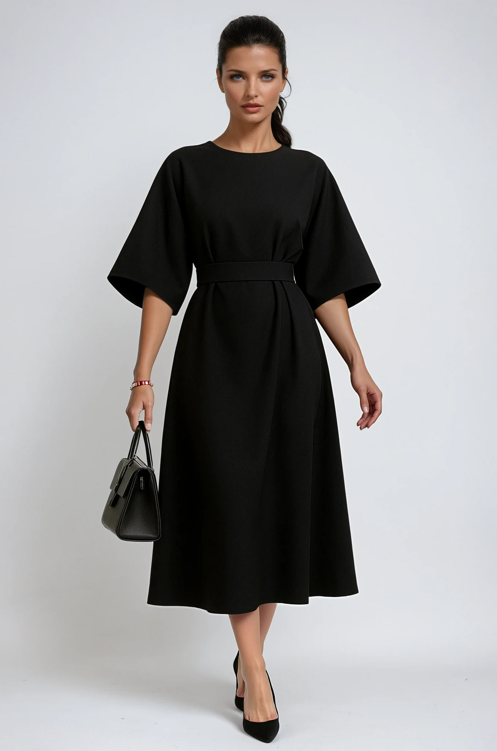 Sofia Maris Crew Neck Midi Work Dress