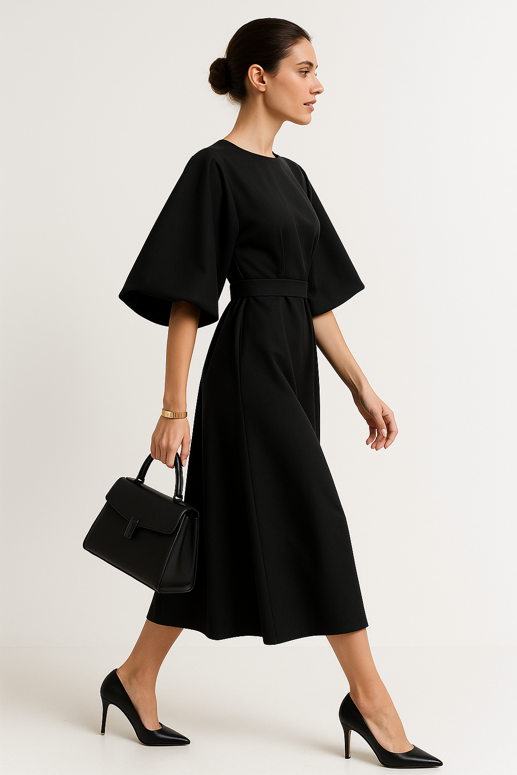 Sofia Maris Crew Neck Midi Work Dress
