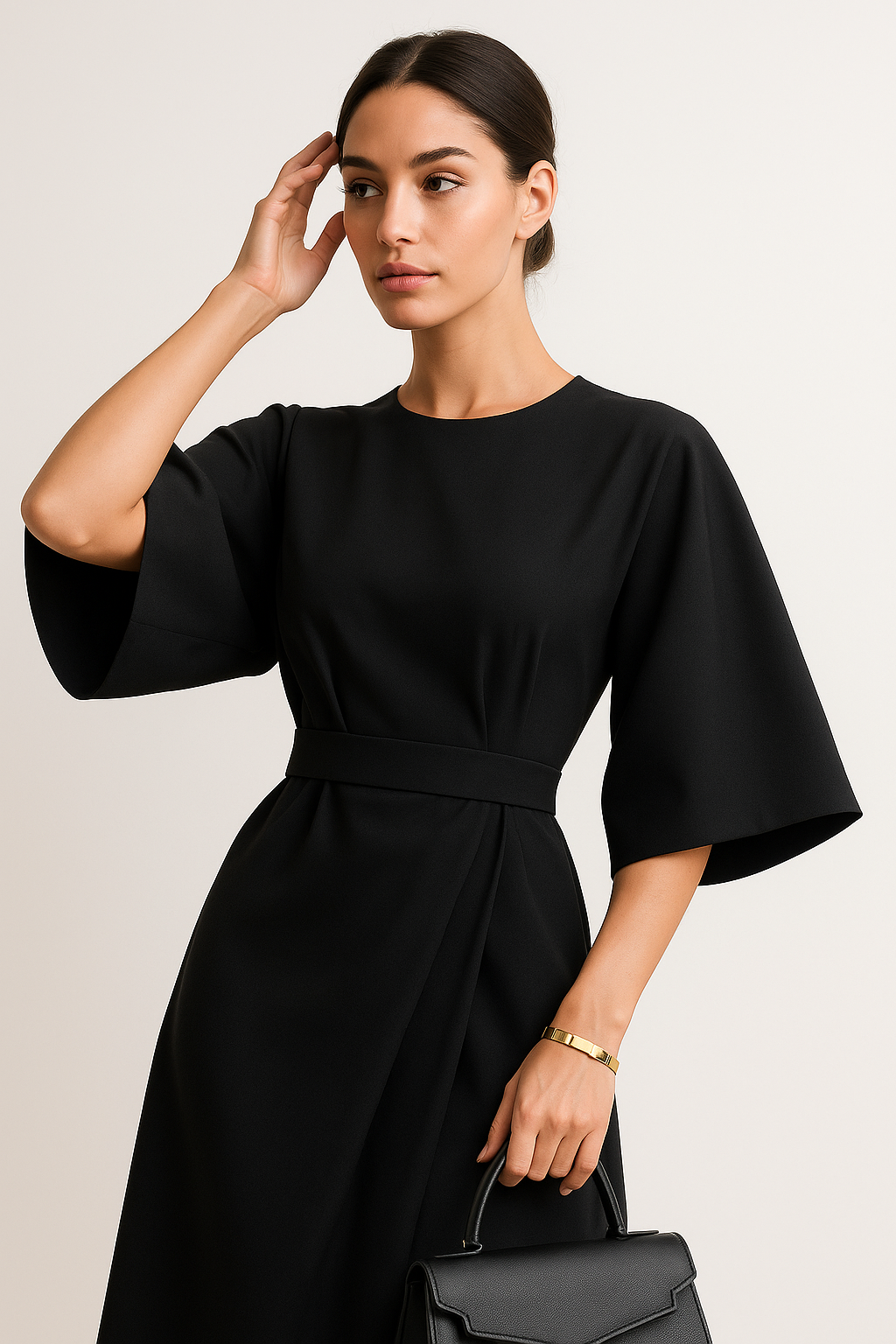 Sofia Maris Crew Neck Midi Work Dress