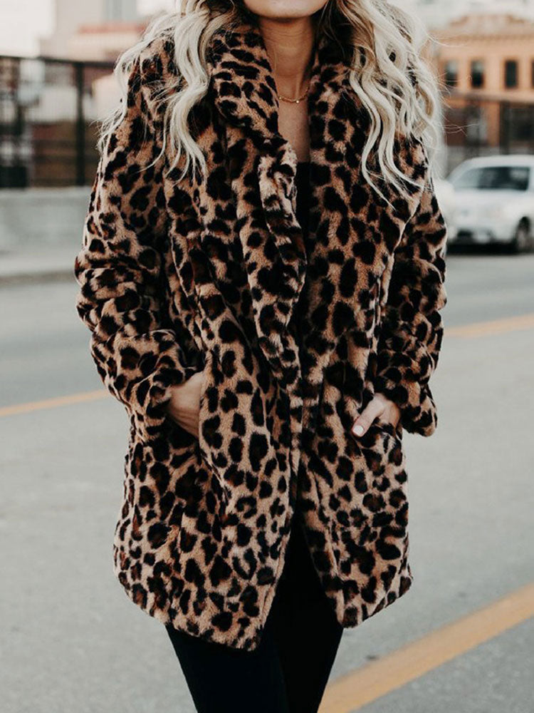 Sofia Maris Leopard Faux Fur Coat Women