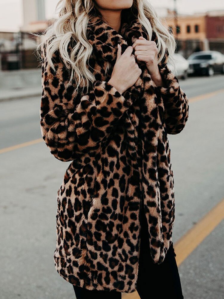 Sofia Maris Leopard Faux Fur Coat Women