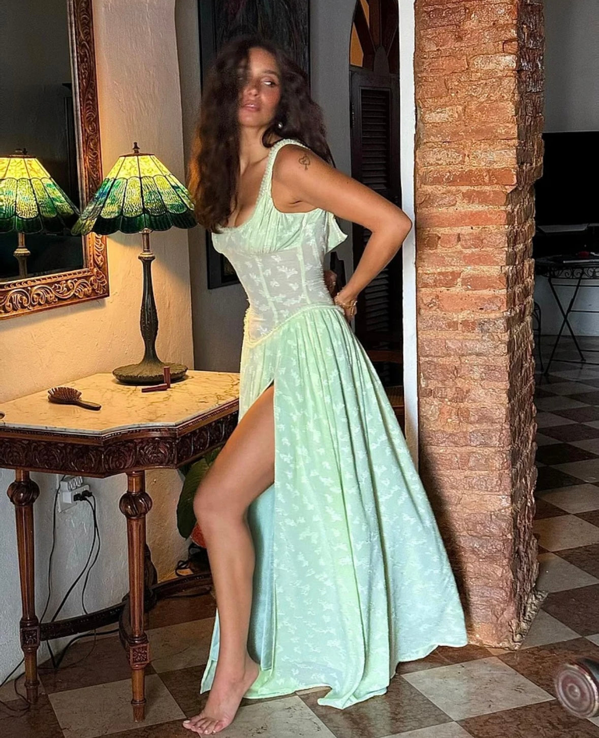 Women's Sleeveless Corset Maxi Dress with Front Slit - Sofia Maris