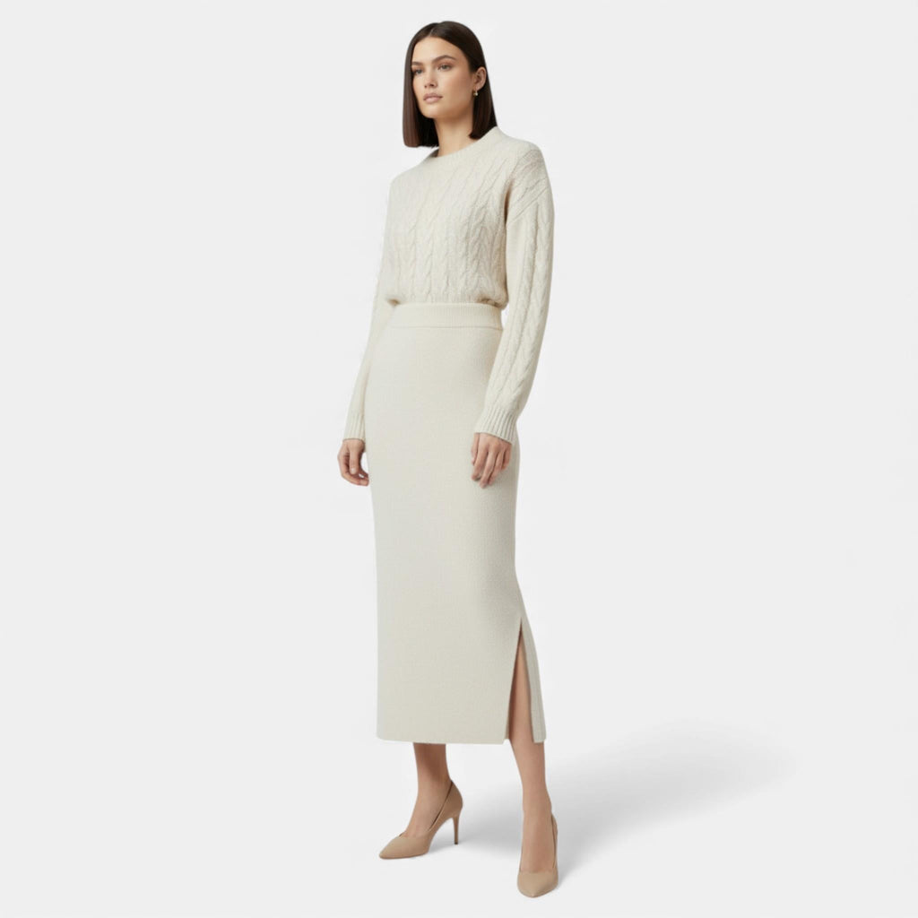 Sofia Maris Women’s Wool A-Line Split Midi Skirt - Sofia Maris