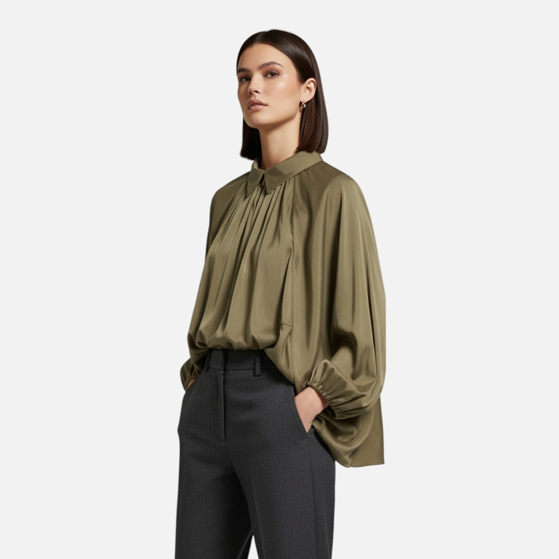 Women’s Pleated Lapel Blouse - Sofia Maris