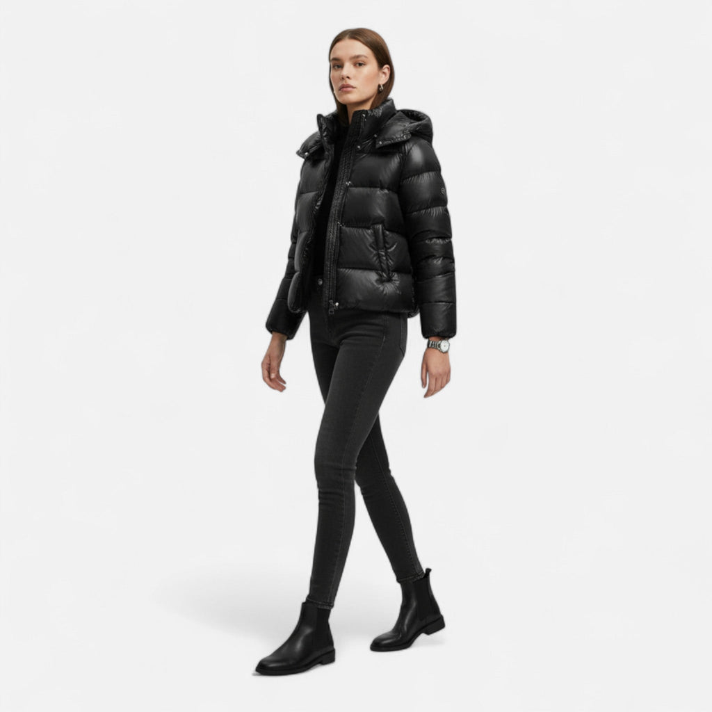 Sofia Maris Black Slim Puffer Jacket Elegance