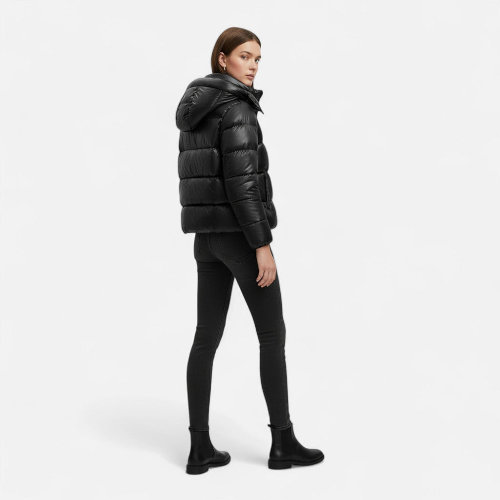 Sofia Maris Black Slim Puffer Jacket Elegance