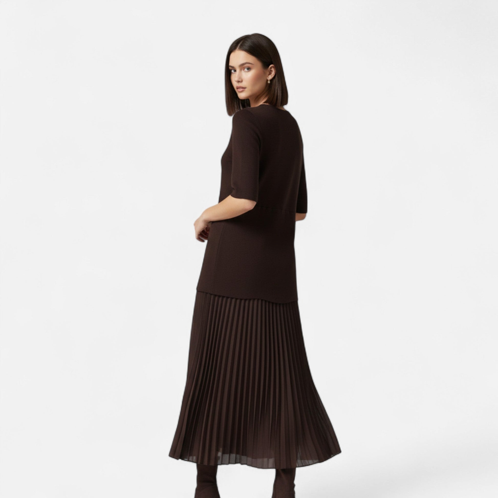 Sofia Maris | Women’s Vintage Pleated Dress – Half Sleeve Autumn Elegance