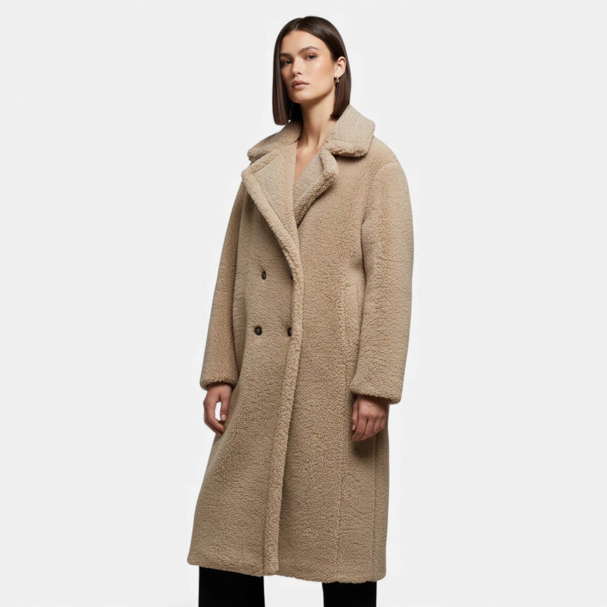 Sofia Maris | Women’s Long Double-Breasted Teddy Coat
