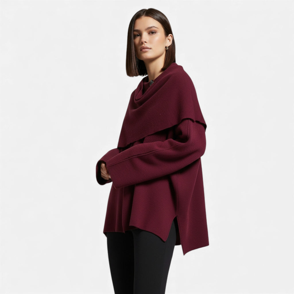 Women’s Elegant Wool-Feel Poncho Cardigan - Sofia Maris