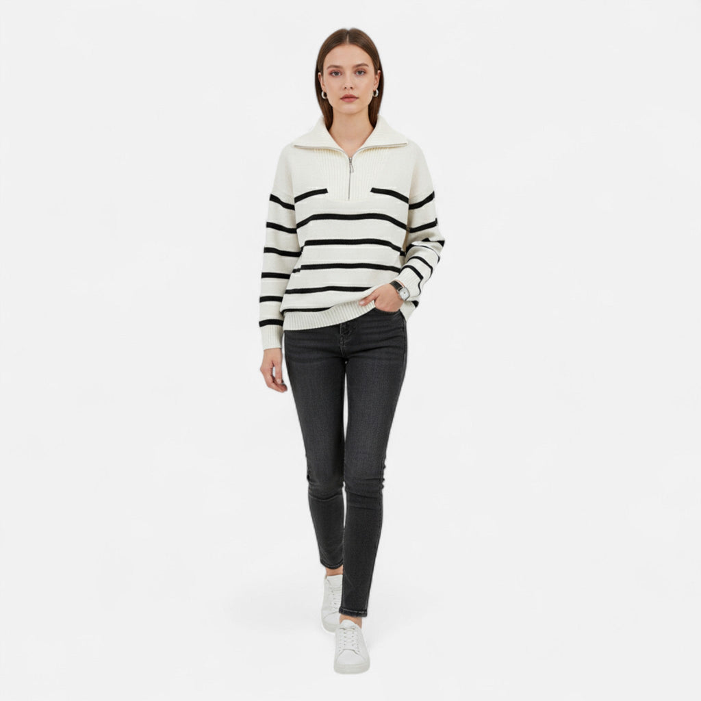 Sofia Maris Women's Striped Polo Sweater – Refined Autumn Heritage - Sofia Maris