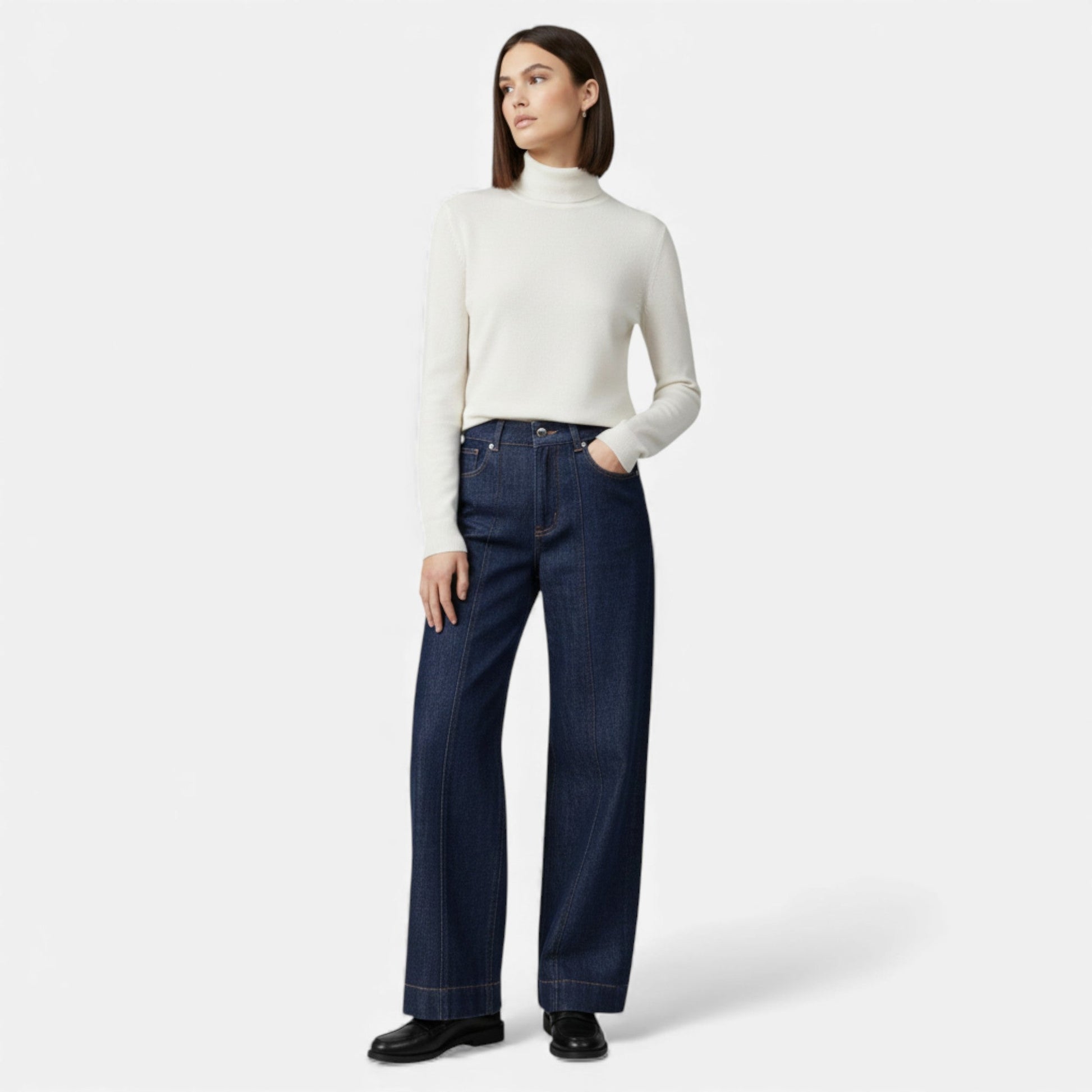 Sofia Maris | Women’s High-Waist Wide Leg Cotton-Blend Jeans