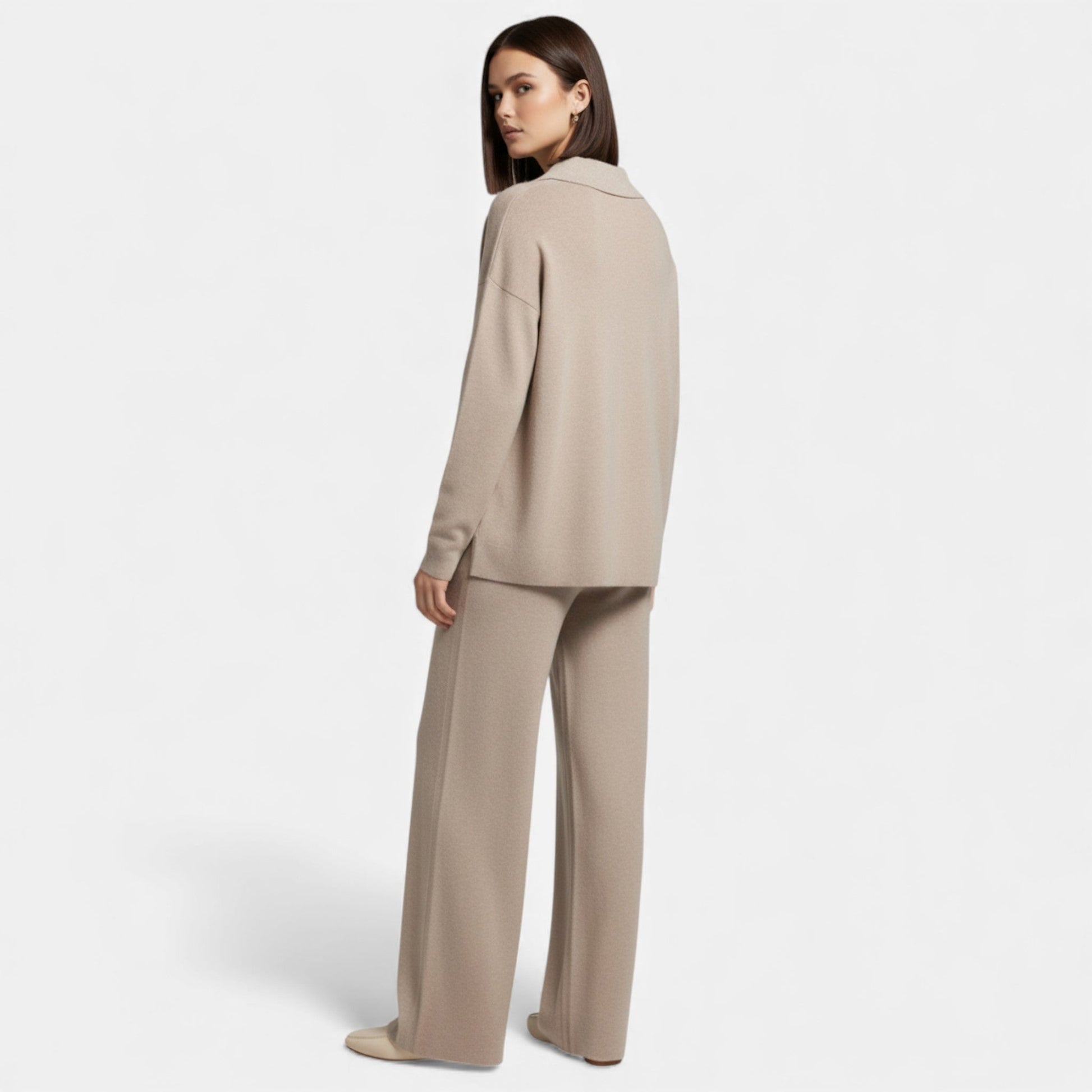 Women’s Cashmere-Feel Polo Lounge Set with Elegant Knit Detail - Sofia Maris