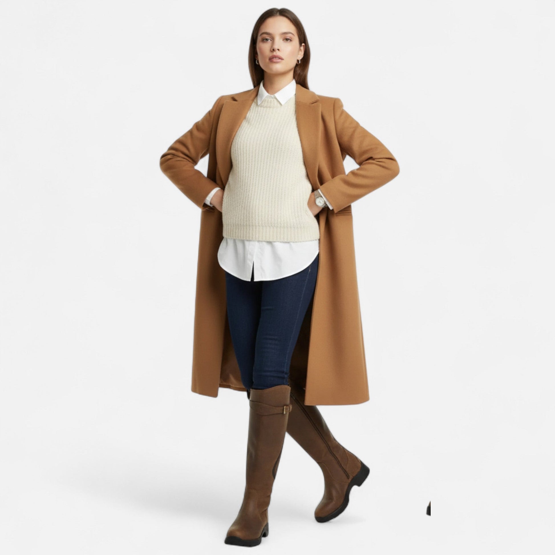 Women’s Knee-High PU Leather Heel Boots – “Angel Baby” Motif - Sofia Maris